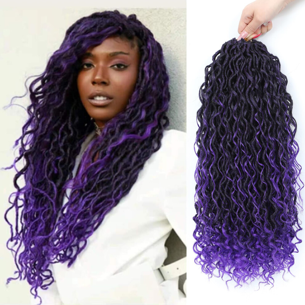 Sambraid Unisex Black 8 Packs Goddess Faux Locs Crochet Hair For Women, Boho Style Locs, River Locs Crochet Hair With Curly Ends (18Inch, Tpurple#, 8Packs)