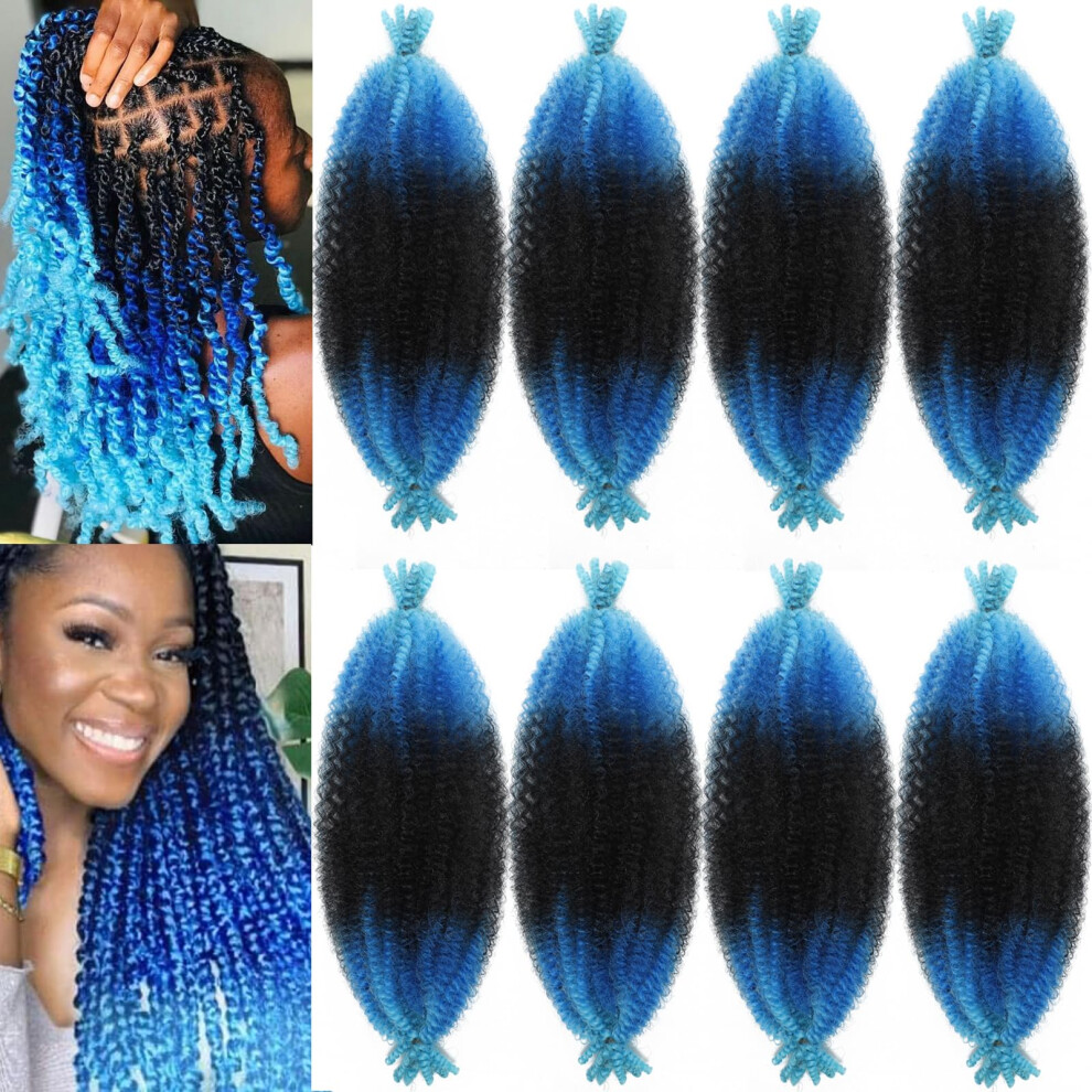 Miyamarch Unisex Blue,Black 8 Packs Springy Afro Twist Hair 12 Inch Marley Twist Braiding Hair Ombre Blue Marley Hair For Black Women Short Marley Twists Hairstyles Kinky Braidin