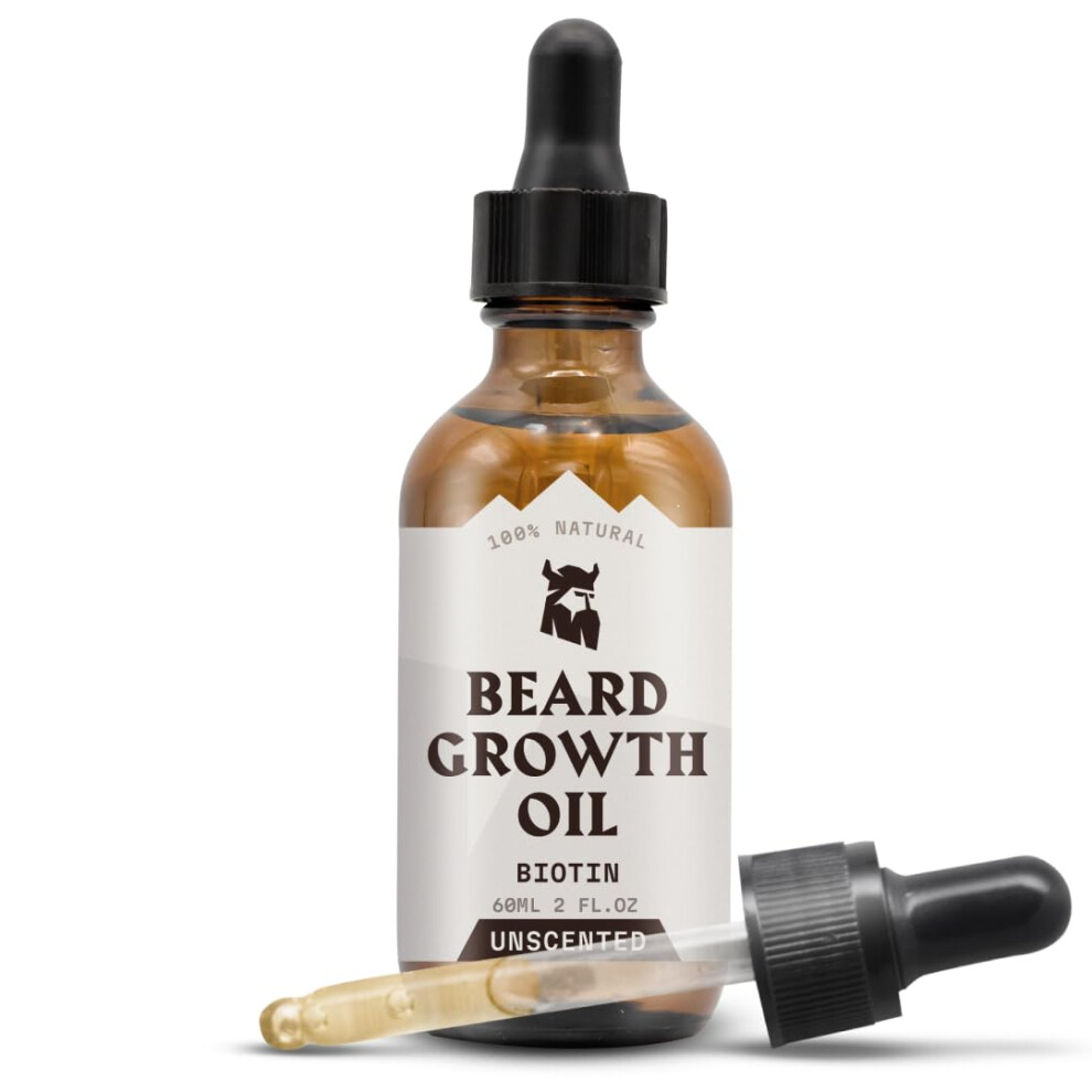 Striking Viking Beard Growth Oil With Biotin - 2 Fl Oz Unscented - Thickening Conditioning Biotin Beard Growth Serum For Men With Argan & Jojoba Oil