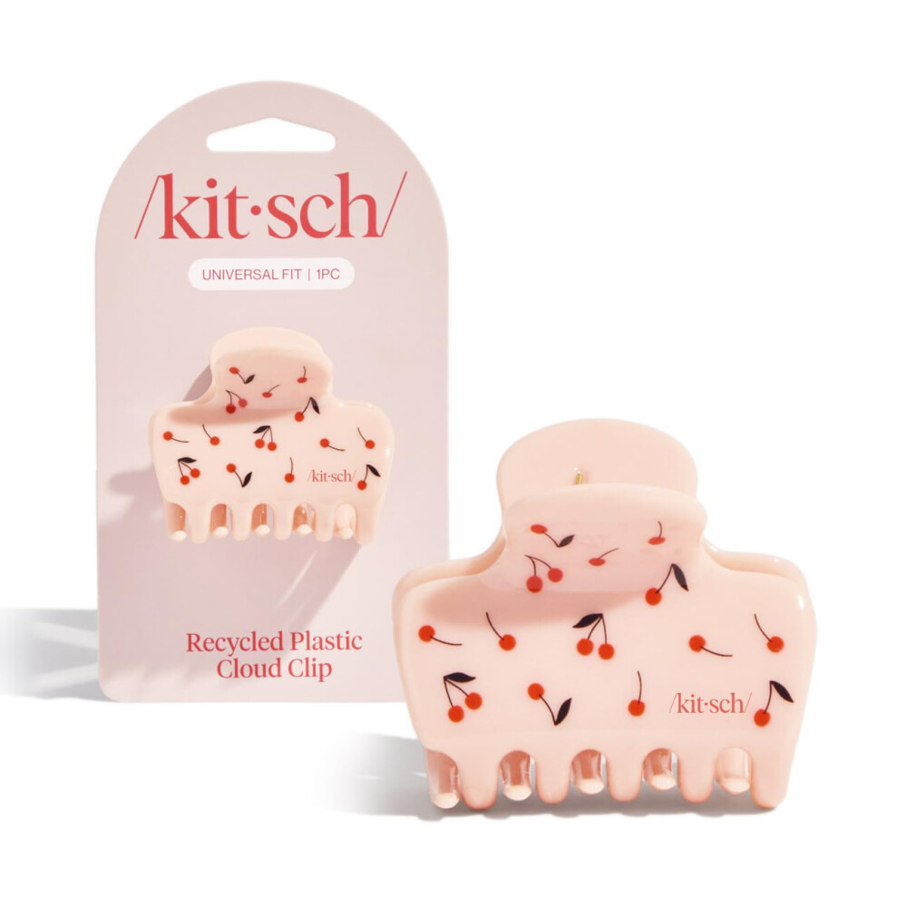 Kitsch Unisex Red Medium Hair Clips For Women - Strong Hold Claw Clips For Thick Or Thin Hair - Recycled Plastic Non-Slip Durable - Cherry Print - 1Pc