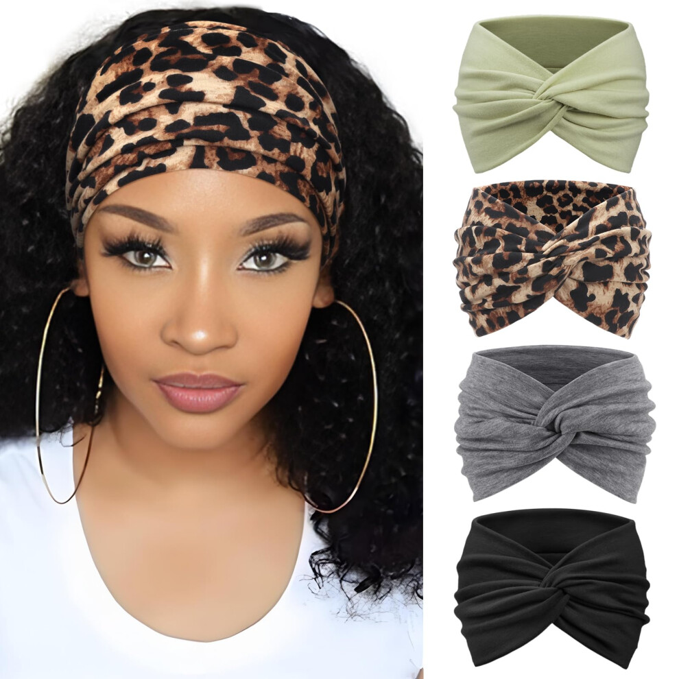 Dreshow Unisex 4 Pack Turban Headbands For Women Wide Vintage Head Wraps Knotted Cute Hair Band Accessories
