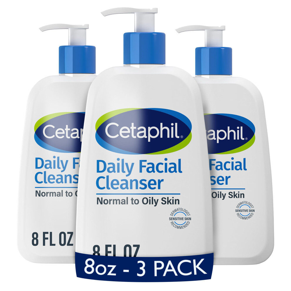 Cetaphil Face Wash  Daily Facial Cleanser for Sensitive  Combination to Oily Skin  8 oz  Pack of 3  Gentle Foaming  Soap Free  Hypoallergenic