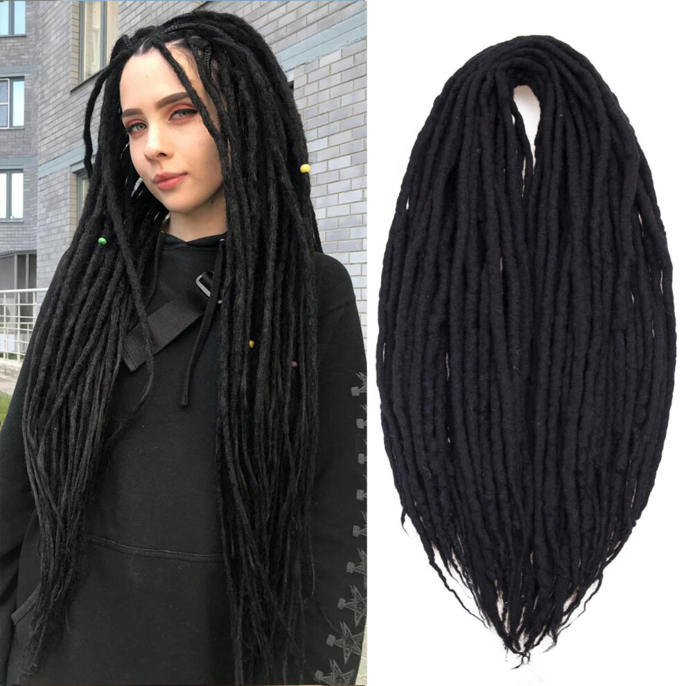Siddiuop Unisex Black Wool Dreadlock Extensions - Handmade 22 Inches Double Ended Braid-In Dreads 15 Strands Hippie Locs De Ends Stylish Crochet Dreads Extensi