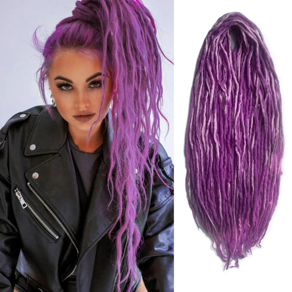 Siddiuop Unisex Pink,Purple Purple Mixed Pink Wool Dreadlock Extensions 22 Inches Double Ended Hippie Single Dreads Extensions De Ends 15 Strands Handmade Locs Extensions Reggae