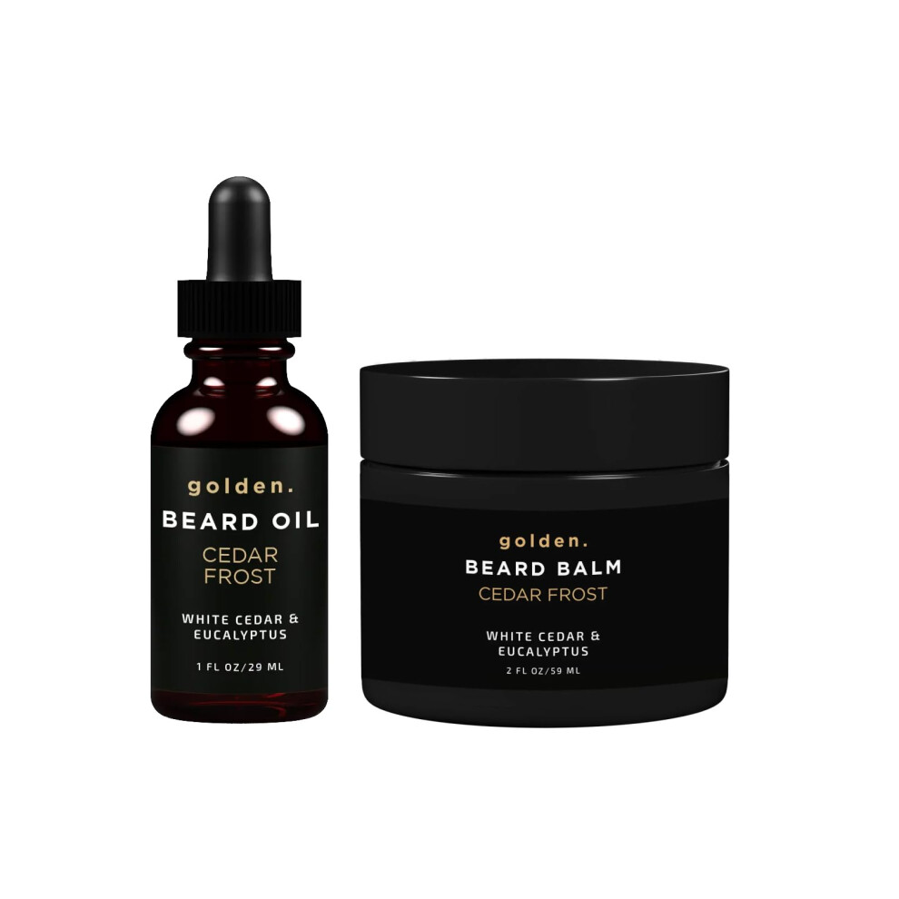 Composier De Toilettage Dor Golden Grooming Beard Oil & Balm Bundle For Men | Natural Growth Kit With Shea Butter | 2Oz Balm & 1Oz Oil| Cedar Frost