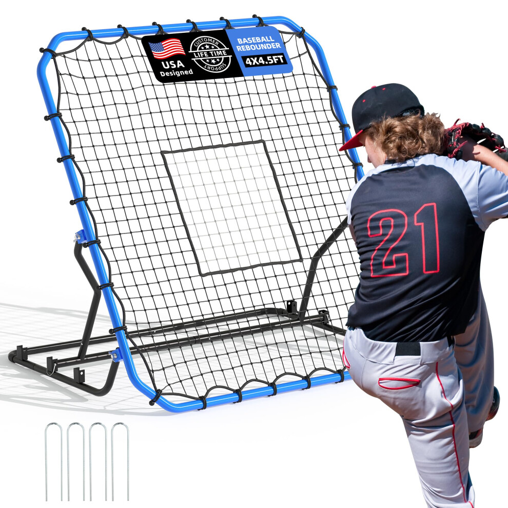 Shopsource Baseball Rebounder Net 4x4.5FT Volleyball Pitchback Rebound with 3 Adjustable Angles Baseball & Softball Bounce Back Net for Ground Line
