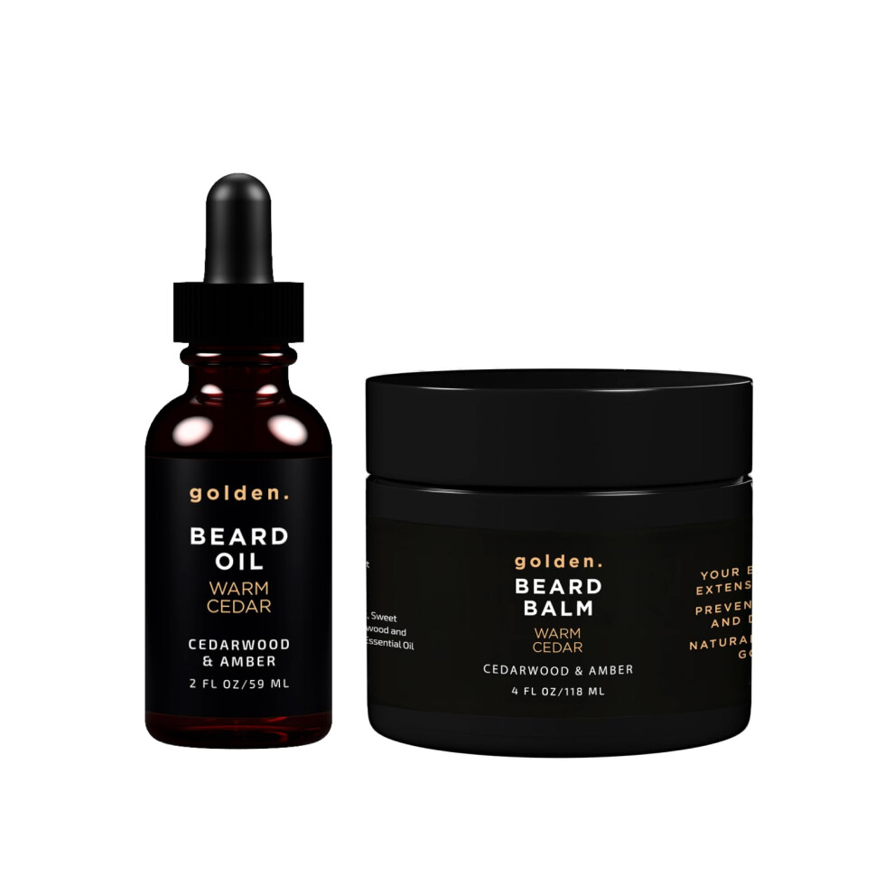 Composier De Toilettage Dorï¿½ Golden Grooming Beard Oil & Balm Bundle For Men | Natural Growth Kit With Shea Butter | 4Oz Balm & 2Oz Oil | Warm Cedar