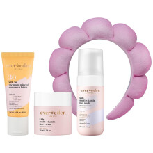 Evereden Kids Huidverzorgingspakket: 1-2-3 Routine met Multivitamine Perzik Gezichtsreiniger, Crème, SPF 30 & Spa Haarband