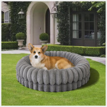 BALANCE Luxury Donut Dog Bed 30 Inches Round Dog Bed Medium Size Dogs Washable Egg Crate Foam Calming Dogs Bed for Pets with Anti-Slip Bottom Gray