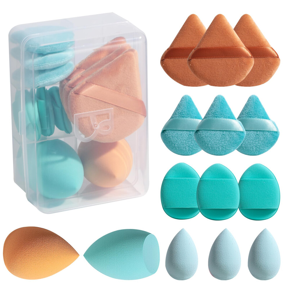 Bs-Mall Cream Makeup Sponge Set Bs-Malltriangle Puff 14 Pcs For Liquid And Powder Multi-Colored Makeup Sponges And Mini Makeup Sponge (E-Greenorange)