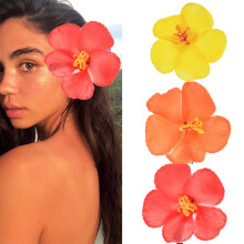 Love Sweety 3pc Hawaiian Plumeria H?rsp?nder Galsang Flower Barrettes til Beach Party (R?d Orange Gul)