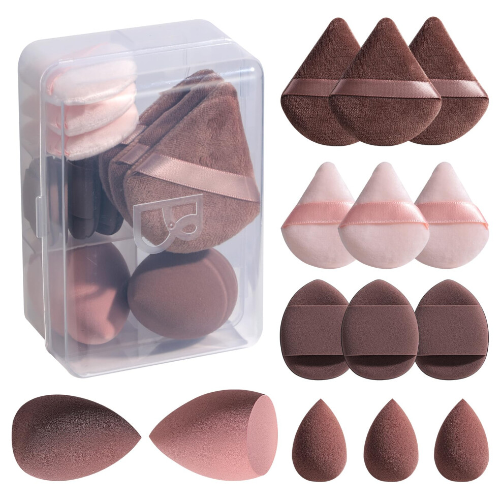 Bs-Mall Cream Makeup Sponge Set Bs-Malltriangle Puff 14 Pcs For Liquid And Powder Multi-Colored Makeup Sponges And Mini Makeup Sponge (D-Coffee)