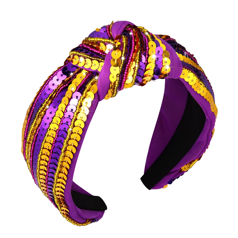 Glbcc Game Day Sequin Headband Football Lus Tigers Team Spirit Purple Gold Sequins Top Knot Hairband Sports Football Mom Headband Hair Accessories Gam