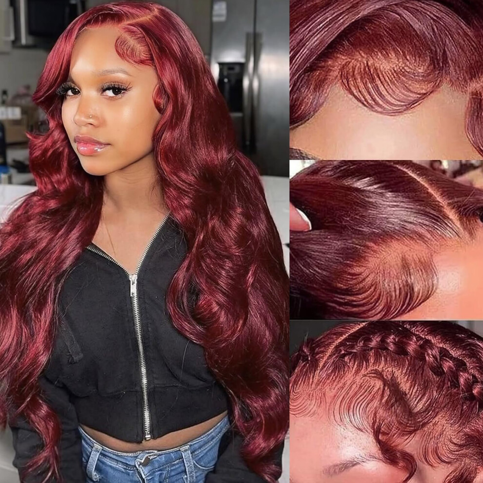Cfaimity Unisex Red,Brown Reddish Brown Lace Front Wigs Human Hair 13X4 Hd Body Wave Lace Front Wig Pre Plucked 180 Density Lace Frontal Wigs 33# Color Brown Auburn Hu