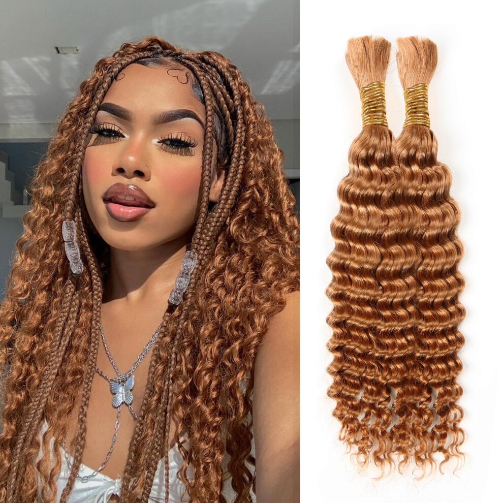 Anmanbeauty Unisex Human Braiding Hair 16 Inch 100G Honey Blonde Deep Wave Bulk Hair For Braids No Weft Curly Bundles Human Hair Extensions For Boho Knotless Braids Wet