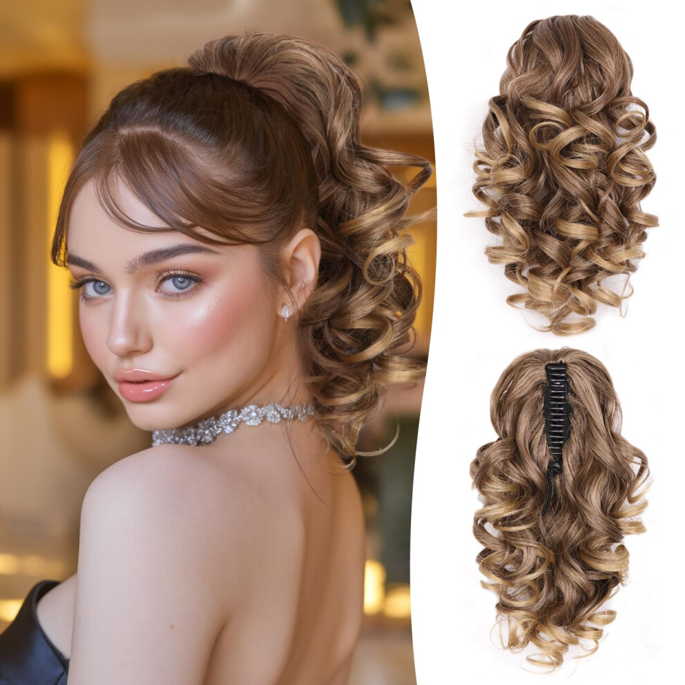 Zqian Beauty 12 Inch Ponytail Extension - Clip In Ponytail Hair Extensions Curly Wavy Pony Tails Hair Extensions Synthetic Claw Clip Ponytail Extension For Women
