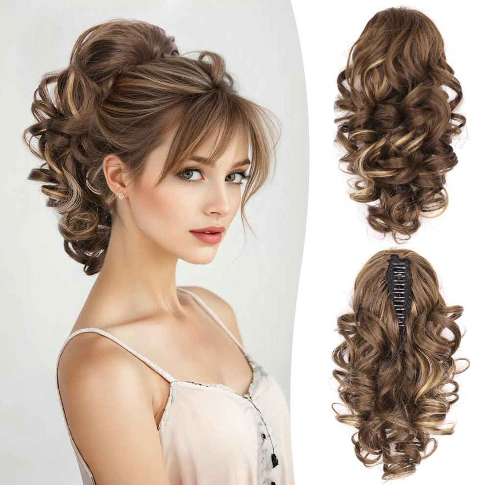Zqian Beauty Clip On Ponytails For Women - 12 Inch Curly Ponytail Extension Wavy Pony Tails Hair Extensions Synthetic Hair Extensions Ponytail Clip In Ponytail