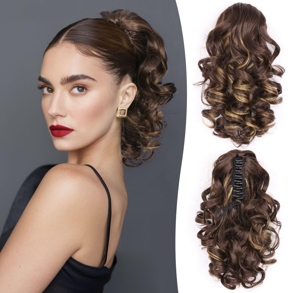 Zqian Beauty Claw Clip Ponytail Extension - 12 Inch Curly Ponytail Extension Wavy Pony Tails Hair Extensions Synthetic Hair Extensions Ponytail Clip On Ponytail