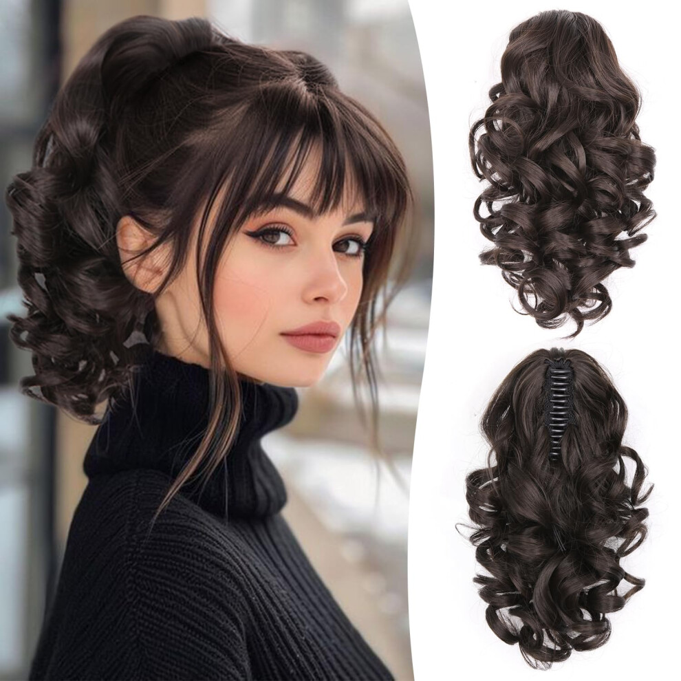 Zqian Beauty Claw Clip Ponytail Extension - 12 Inch Curly Ponytail Extension Wavy Pony Tails Hair Extensions Synthetic Hair Extensions Ponytail Cli