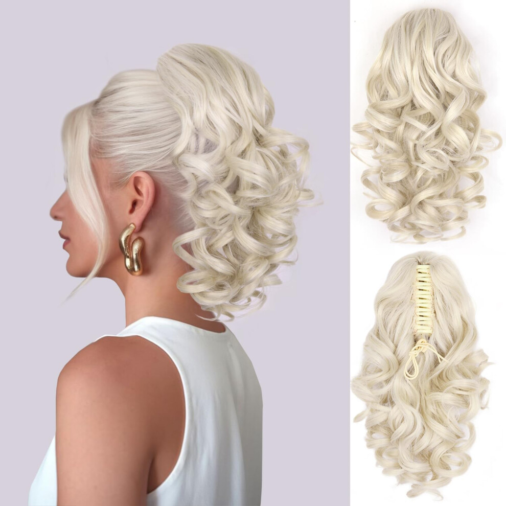 Zqian Beauty Clip On Ponytails For Women - 12 Inch Curly Ponytail Extension Wavy Pony Tails Hair Extensions Synthetic Hair Extensions Ponytail Natural Hair Piec