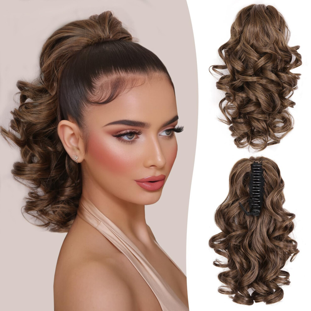 Zqian Beauty 12 Inch Ponytail Extension - Clip In Ponytail Hair Extensions Curly Wavy Pony Tails Hair Extensions Synthetic Claw Clip Ponytail Extension For Women