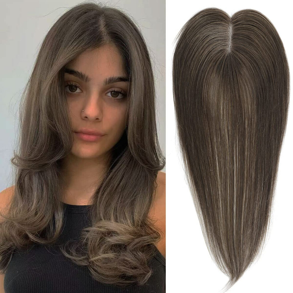 Aimeolyn Unisex Hair Toppers For Women Real Human Hair 14Inch Hairs Topper For Women No Bangs Top Extensions Pieces For Thinning Hairs Upgrade Lace Base 6#