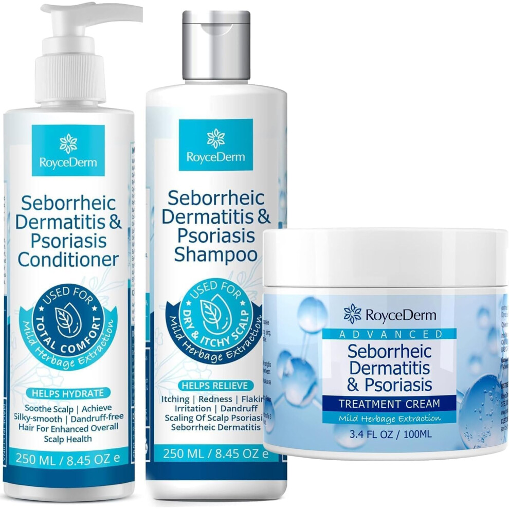 Roycederm Cream Seborrheic Dermatitis & Psoriasis Shampoo And Conditioner Set - Scalp Therapy System For Folliculitis Psoriasis Dandruff Dry Scalp - Scalp T