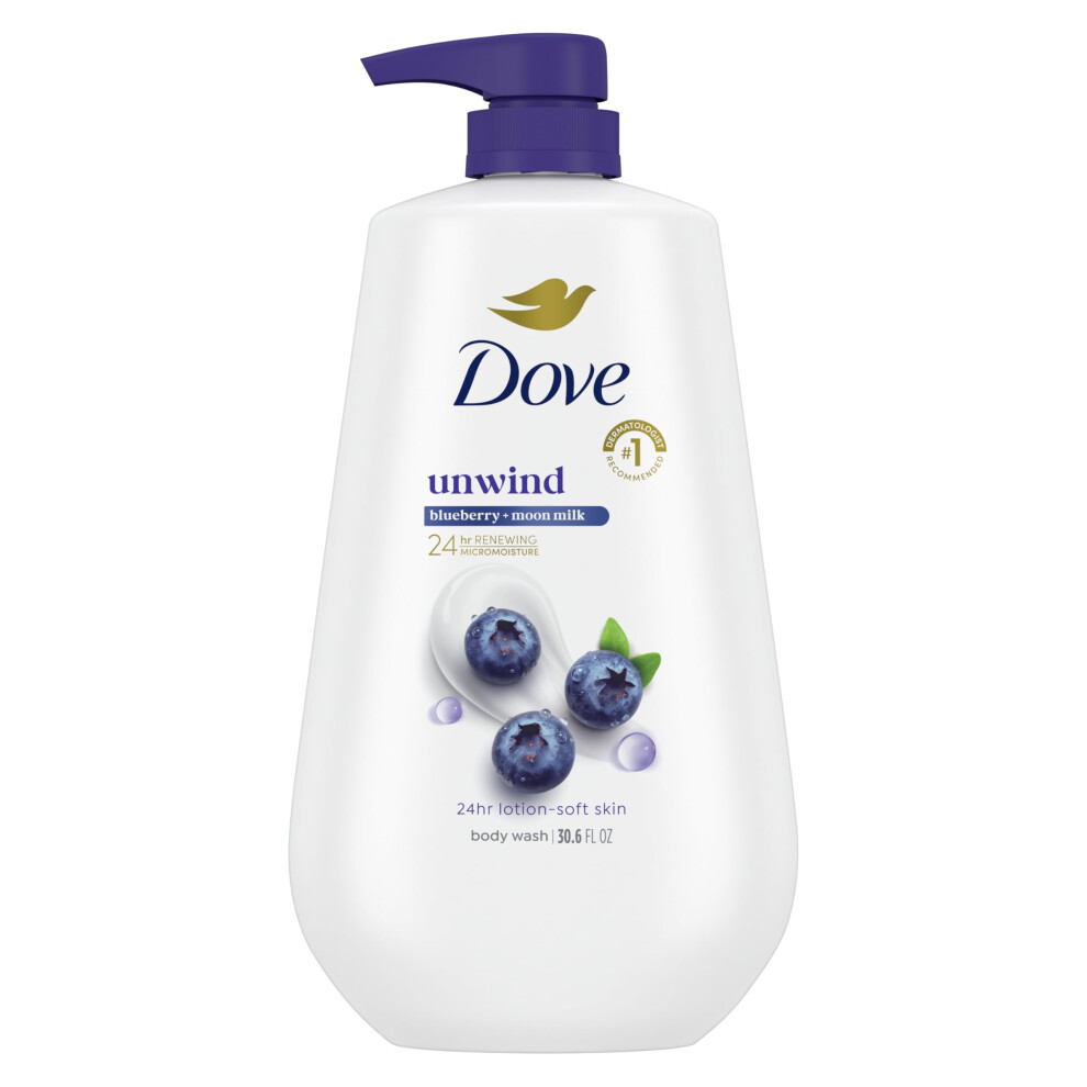 New Dove Body Wash Unwind Blueberry & Moon Milk For 24Hr Lotion-Soft Skin Moisturizing Skin Cleanser With No Sulfates No Parabens 30.6 Oz B0f62smvpk