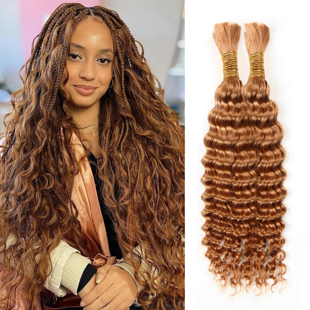 Anmanbeauty Unisex Human Braiding Hair 24 Inch 100G Honey Blonde Deep Wave Bulk Human Hair For Braiding No Weft Curly Bundles Human Hair Extensions For Boho Knotless Bra
