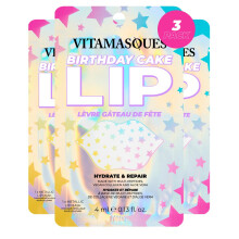 Vitamasques Maschera per labbra Confezione da 3 - Torta di compleanno Maschera per labbra al collagene Fogli riparatori per labbra secche e screp