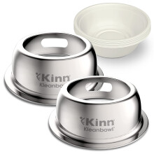 Kinn Kleanbowl Pet Bowl Stainless Steel Frame with Compostable Refills 32 oz (Pack of 2) - Spill-Proof Stable Disposable Pet Bowls for Easy Cleaning