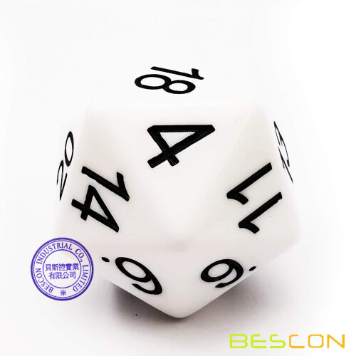 Bescon Jumbo D20 38MM  Big Size 20 Sides Dice Solid White  Big 20 Faces Cube 1.5 inch 1