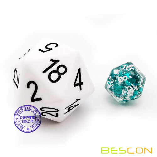 Bescon Jumbo D20 38MM  Big Size 20 Sides Dice Solid White  Big 20 Faces Cube 1.5 inch 2