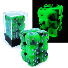 Bescon Two Tone Glowing Terning D6 16mm 12stk S?t Spooky Rocks 16mm sekssidet terning (12) Blok med gl?dende terninger
