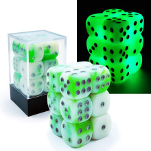 Bescon Tofarvet gl?dende terning D6 16 mm 12 stk. s?t lysende jade 16 mm sekssidet terning (12) Blok med gl?dende terninger