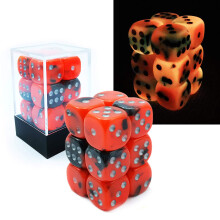Bescon Tofarvet gl?dende terning D6 16 mm 12 stk s?t HOT Rocks 16 mm sekssidet terning (12) Blok med gl?dende terninger
