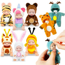 Haawooky 6 Pcs 4 Inch Mini Baby Dolls Cute Small Baby Doll Toys with 8 Pcs Animal Clothes Lifelike Realistic Reborn Tiny Baby Dolls for Kids Baby