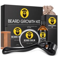 Bartwachstumsset - Bartset für Männer mit Bartöl (2oz), Bartbalsam, Bartkamm, Massager für fleckigen Bart