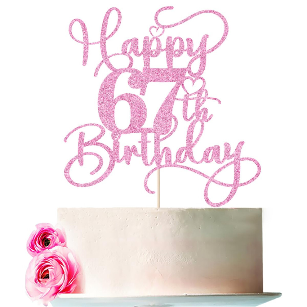 Bejotaa Pink Happy 67Th Birthday Cake Topper, 1 Stck, Glitzer-Kuchenaufsatz Fr Eine Geburtstags-/Jubilums-Mottoparty, Kuchendekorationen (67.)-image