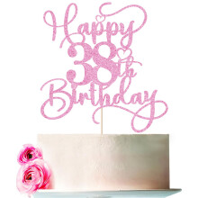Bejotaa Pink Happy 38th Birthday Cake Topper 1pcs Glitter Cake Topper for One Birthday/Anniversary Theme Party Cake Decorations Supplies (38th)