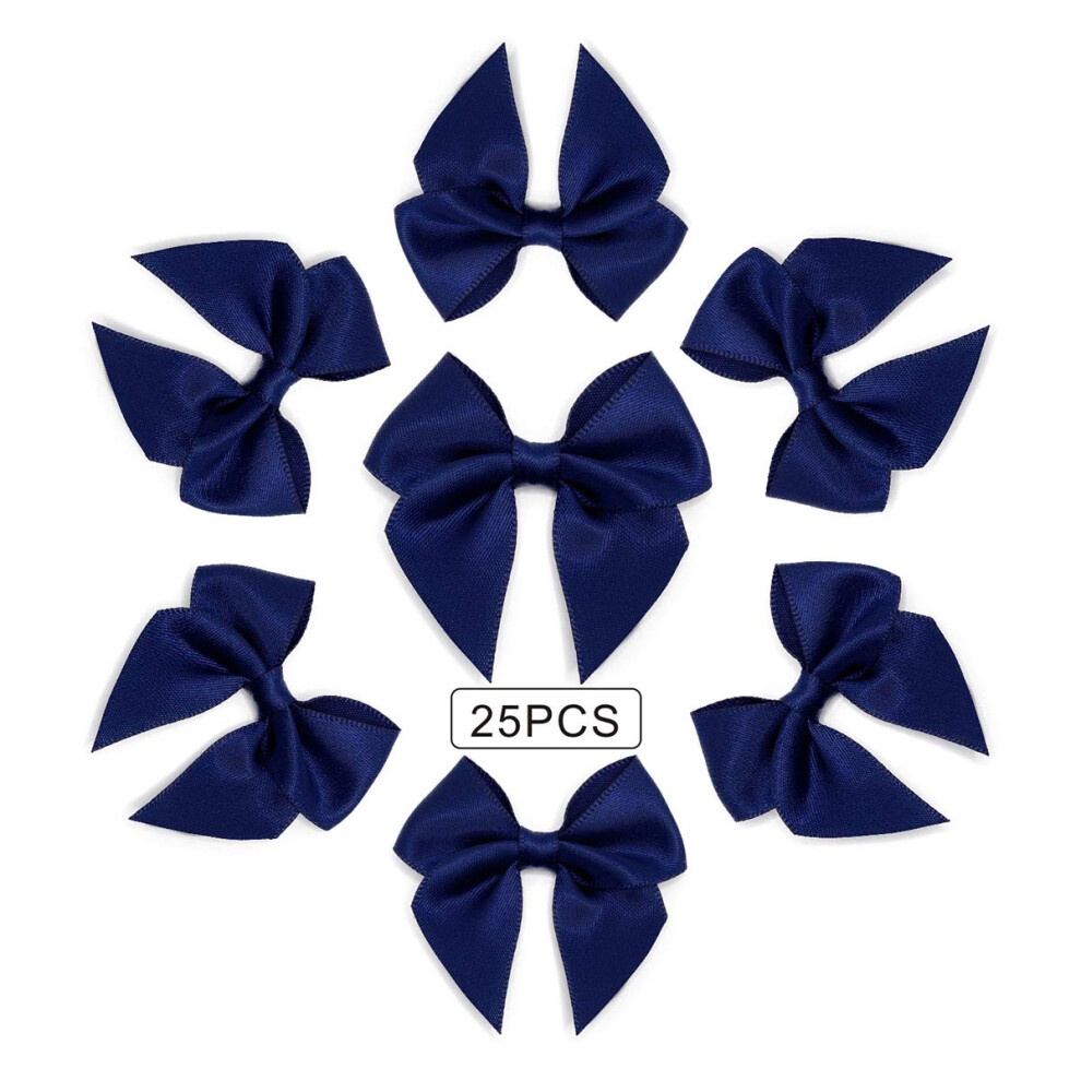 Briedix 25 Pi Ces Mini Arcs De Ruban Satin Avec Coussinets De Gel Collants Amovibles (Marine)-image