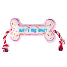 Birthday Bone Interactive Dog Toy - Interactive Tug Rope Pet Toy - Cute Unique Design Party Birthday Gift - Small Medium Puppy - Durable Chew Res