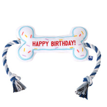 Birthday Bone Interactive Dog Toy - Interactive Tug Rope Pet Toy - Cute Unique Design Party Birthday Gift - Small Medium Puppy - Durable Chew Res