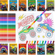 BenLouis 24 Monster Truck Mini Maleb?ger B?rn med 24 stablingsfarveblyanter Monsterbilfest favoriserer aktivitetsb?ger Bulk til b?rn Monster Truc