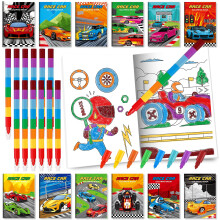 BenLouis 24 racerbil mini maleb?ger B?rn med 24 stabling farveblyanter Racing temafest favoriserer aktivitetsb?ger Bulk til b?rn Hurtig racerbil