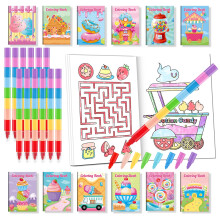 BenLouis 24 s?de mini maleb?ger b?rn med 24 stabling farveblyanter Candyland Donut Party favoriserer aktivitetsb?ger Bulk til b?rn Is F?dselsdag