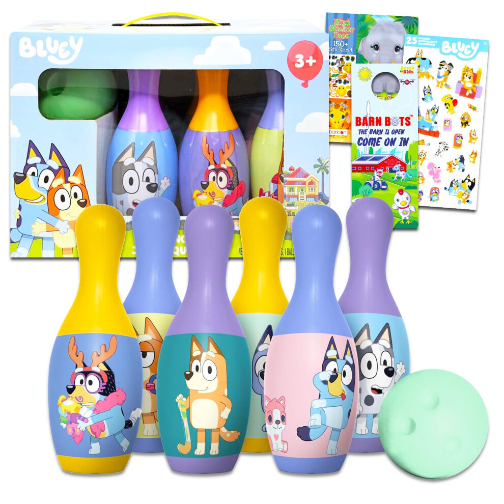 Bluey Bowling Set For Kids - Playset Bundle With Bowling Toys Games Activities With Stickers More | Outdoor Games For Boys Girls