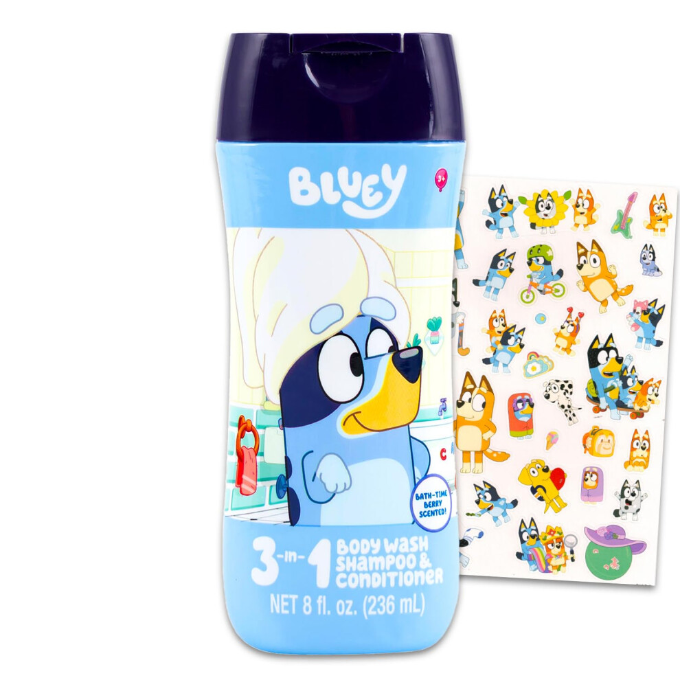 Bluey Kids Shampooing Clissiner Body Wash 8 Oz Bouteille - Bouclage Avec Baies De Baies 3 En 1 Shampooing Et Revitalisant Plus Autocollants | Bai-image