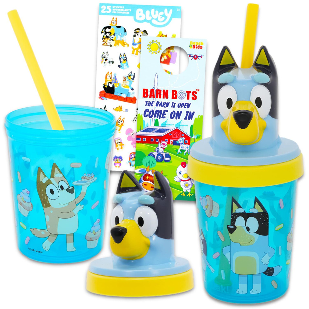 Sippy Cup Set For Kids - Drinking Cups Bundle With 2 Leak-Proof Bpa-Free Sippy Cups With Lid And Straw Plus Stickers For Toddlers | Bluey