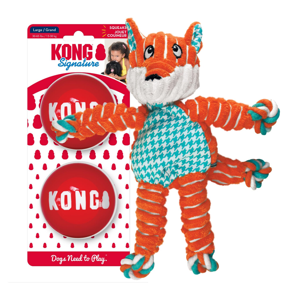 Kong Floppy Knots & Signature Balls (2 Pack) - Knotted Dog Toy Entices Play & Satisfies Instincts - Dog Supplies With Minimal Stuffing - Strong Dog To